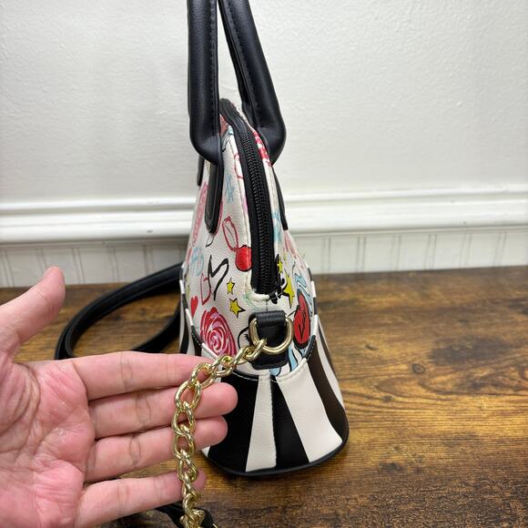 Luv Betsey by Betsey Johnson Dome Satchel Crossbody Stripe Floral Cat Print - Picture 15 of 16